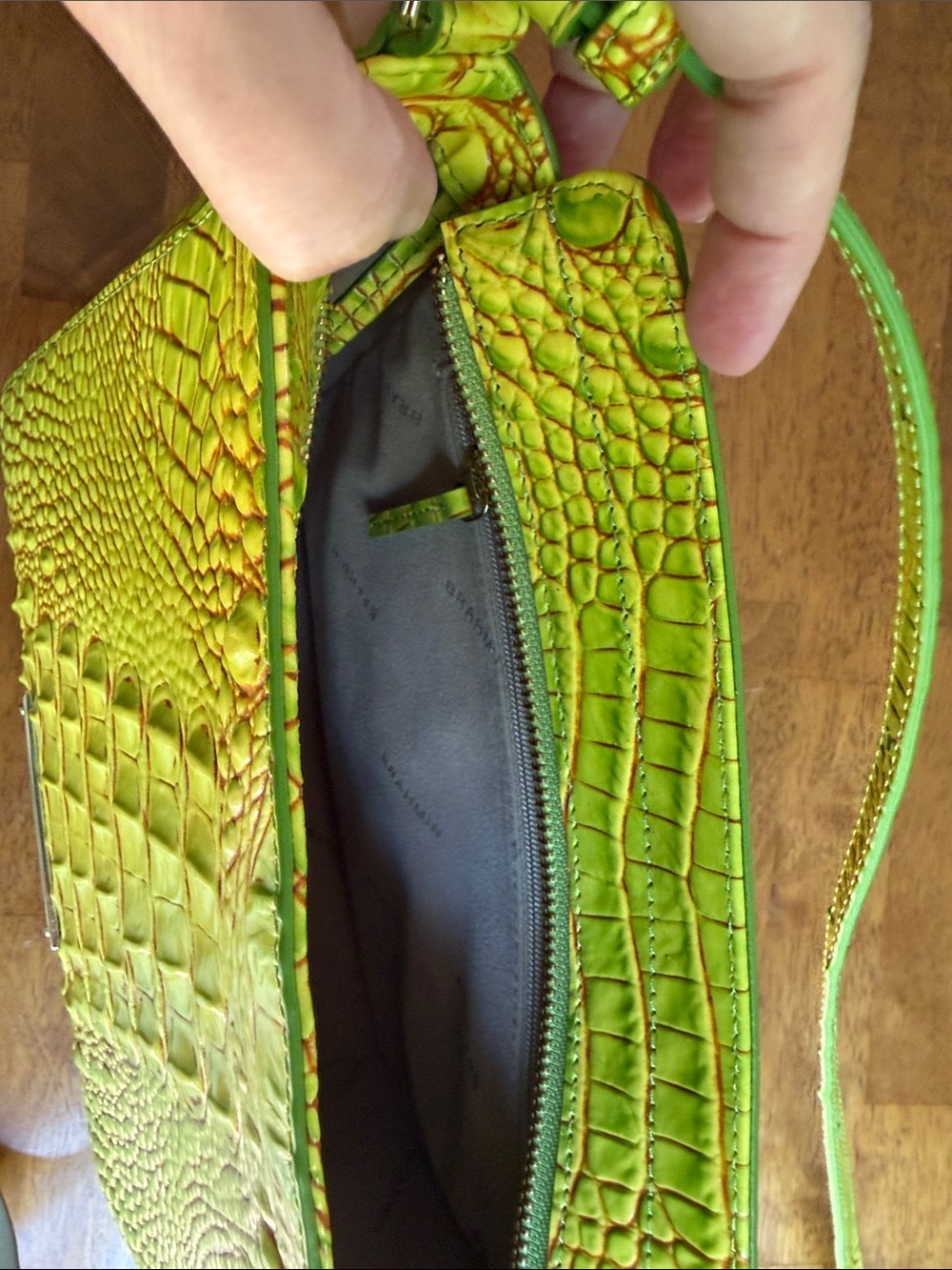 Brahmin Greenish/Yellow Croc-Embossed Crossbody Bag - Picture 4 of 10